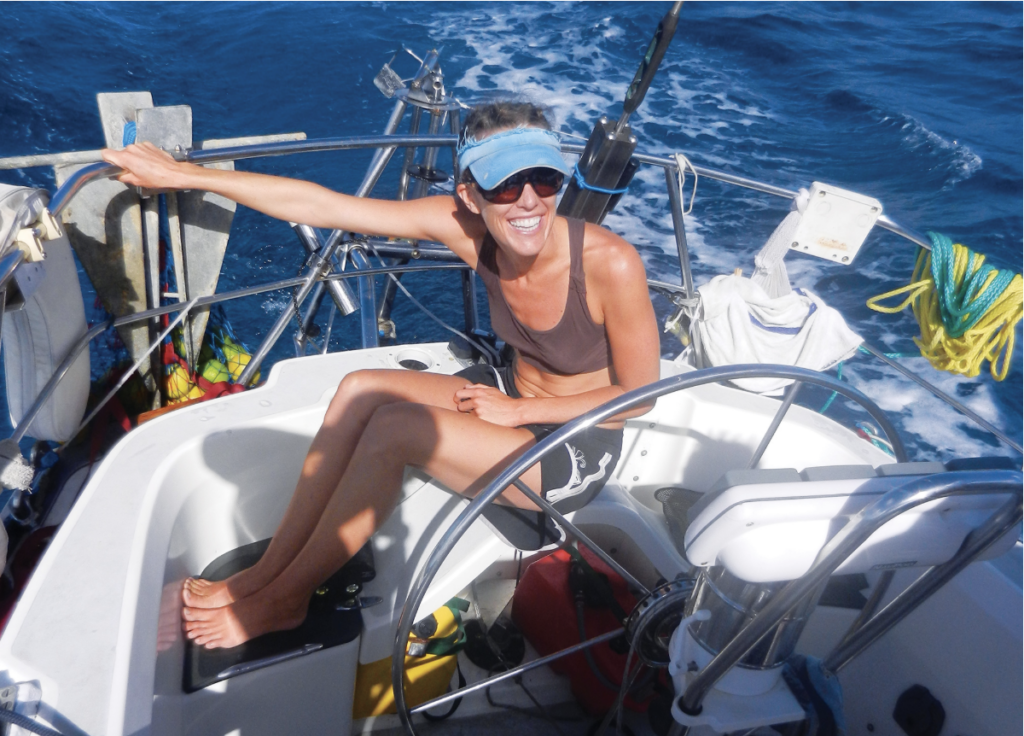 Brianna Randall aboard Kyanos in the South Pacific.